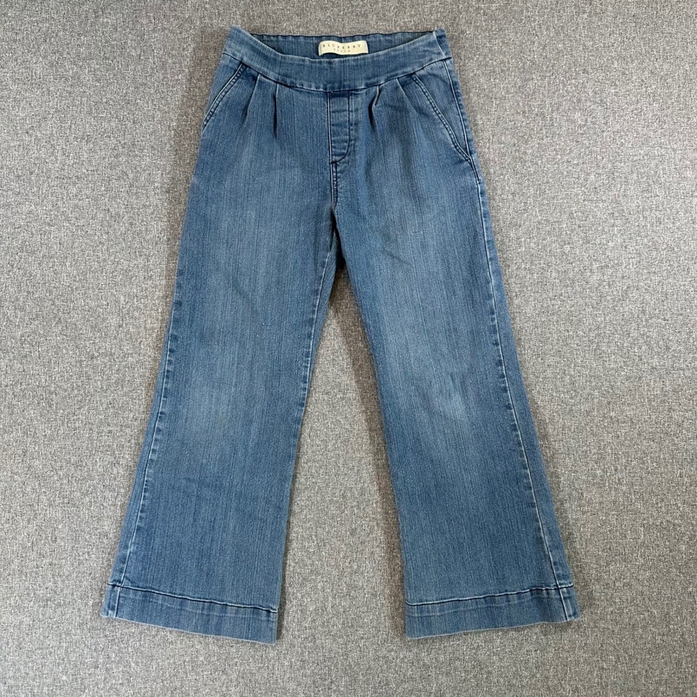 Bluberry Denim Jeans Womens 6 Pull-On Wide Leg Blue Pleated Stretch EXCELLENT